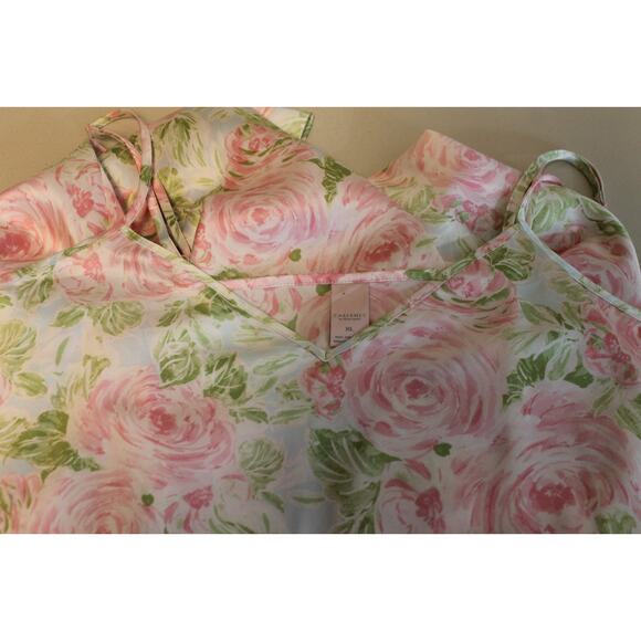 Cabernet Pink Floral Satin Slip Dress Rose Lingerie Coquette Pockets Size XL - Picture 5 of 8